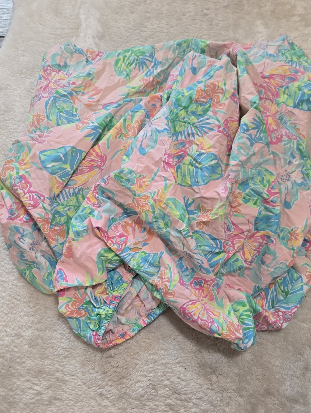 Pottery Barn x Lilly Pulitzer Pink Green Isle Be Back Tropical Fitted Sheet Full